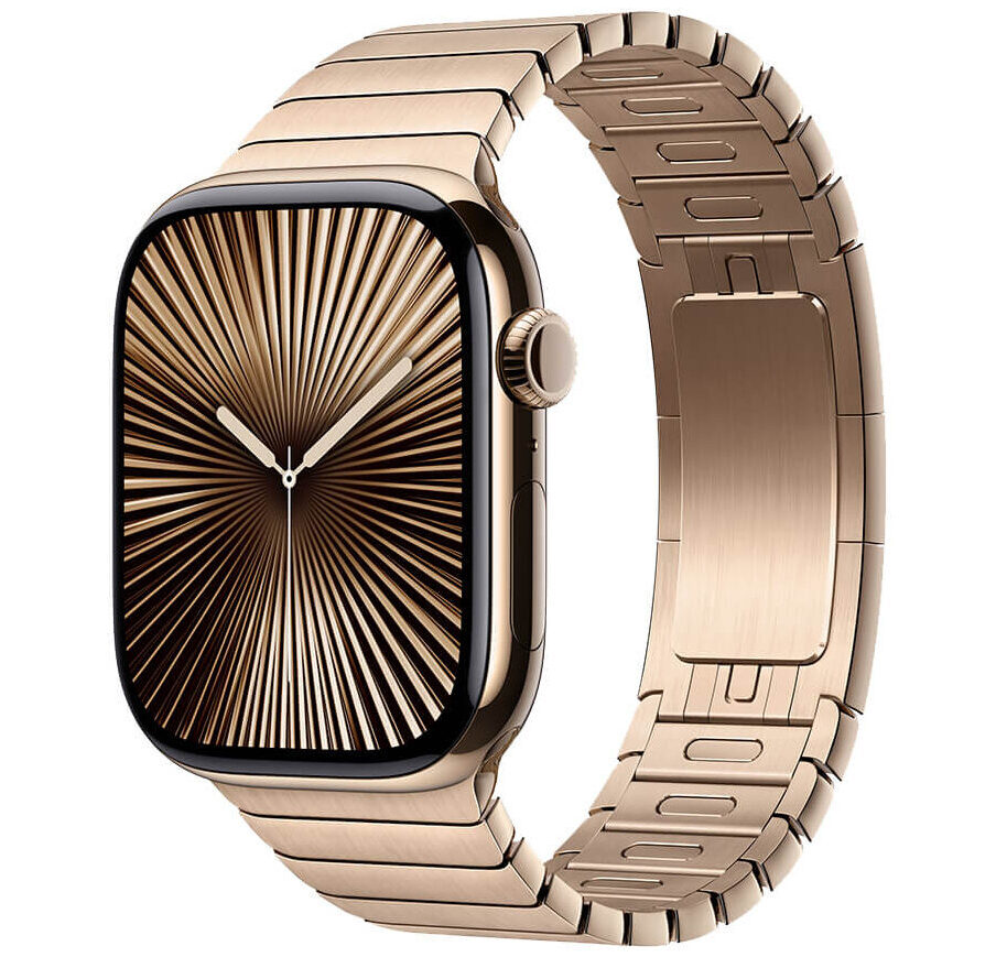 Apple Watch Series 11, 42 мм, корпус из титана цвета Золотой (Desert Titanium), ремешок Стальной, цвет золотой (desert titanium)