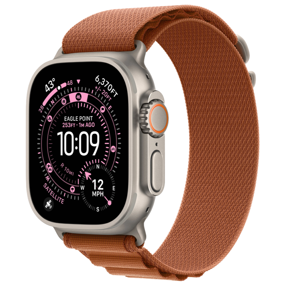 Apple Watch Ultra 3, 49 мм, корпус из титана цвета Серый (Natural Titanium), ремешок Alpine, цвет терракотовый, M