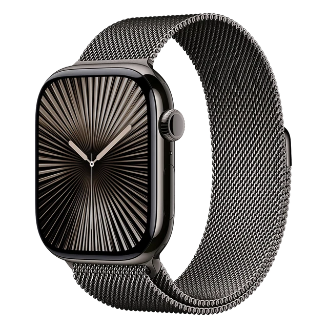 Apple Watch Series 10, 46 мм, корпус из алюминия цвета Графит, ремешок Milanese, цвет графит, S/M