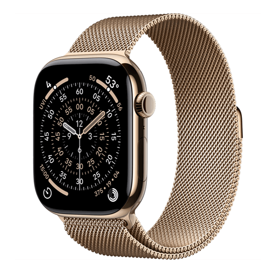 Apple Watch Series 11, 46 мм, корпус из титана цвета Золотой (Desert Titanium), ремешок Milanese, цвет золотой (desert titanium), M/L