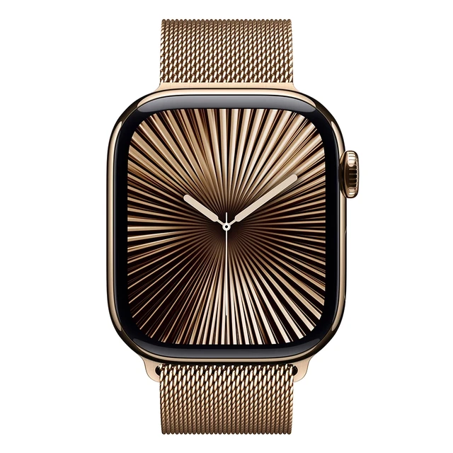 Apple Watch Series 10, 46 мм, корпус из алюминия цвета Золотой, ремешок Milanese, цвет золотой, M/L