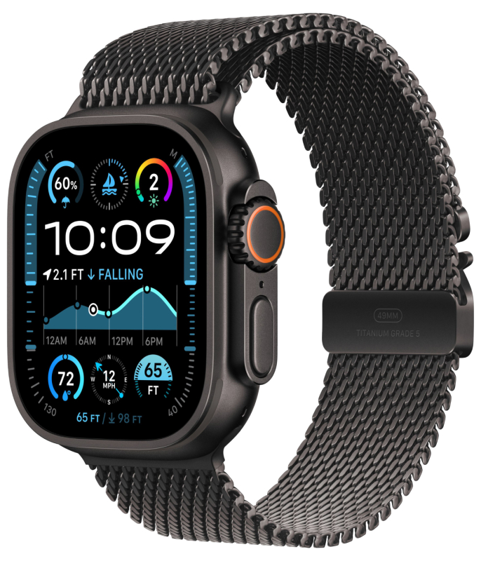 Apple Watch Ultra 2, 49 мм, корпус из титана цвета Чёрный (Black Titanium), ремешок Milanese, цвет черный, M