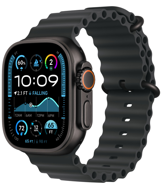 Apple Watch Ultra 2, 49 мм, корпус из титана цвета Чёрный (Black Titanium), ремешок Ocean, цвет черный