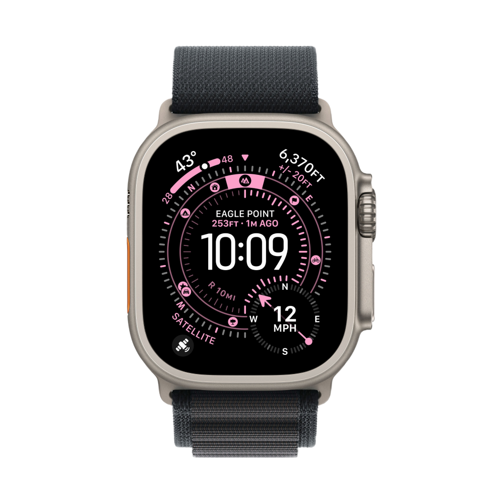 Apple Watch Ultra 3, 49 мм, корпус из титана цвета Серый (Natural Titanium), ремешок Alpine, цвет черный, M