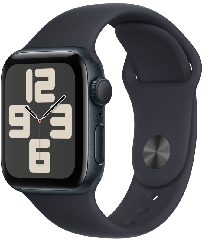 Apple Watch SE, 40 мм, корпус из алюминия цвета Тёмная ночь (Midnight), ремешок спортивный, цвет тёмная ночь (midnight), M/L