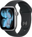Apple Watch Series 11, 42 мм, корпус из алюминия цвета Серый космос, ремешок спортивный, цвет черный, M/L