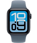 Apple Watch SE 3, 40 мм, корпус из алюминия цвета Полуночный черный, ремешок спортивный, цвет туманно-голубой, S/M