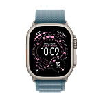 Apple Watch Ultra 3, 49 мм, корпус из титана цвета Серый (Natural Titanium), ремешок Alpine, цвет светло синий, M