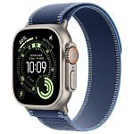 Apple Watch Ultra 3, 49 мм, корпус из титана цвета Серый (Natural Titanium), ремешок Trail, цвет синий, S/M