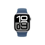 Apple Watch Series 10, 42 мм, корпус из алюминия цвета Серебро, ремешок спортивный, цвет синий деним, M/L