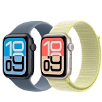 Apple Watch SE 3, 44 мм, корпус из алюминия цвета Полуночный черный, ремешок спортивный, цвет туманно-голубой, M/L