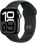 Apple Watch Series 10, 42 мм, корпус из алюминия цвета Чёрный глянец, ремешок спортивный, цвет чёрный (black titanium), S/M