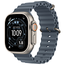 Apple Watch Ultra 3, 49 мм, корпус из титана цвета Серый (Natural Titanium), ремешок Ocean, цвет синий