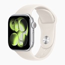 Apple Watch Series 11, 42 мм, корпус из алюминия цвета Серебро, ремешок спортивный, цвет сияющая звезда, S/M