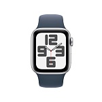 Apple Watch SE, 40 мм, корпус из алюминия цвета Серебро, ремешок спортивный, цвет светло синий, S/M