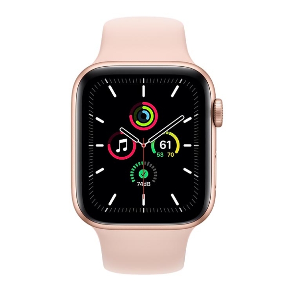 Часы Apple Watch SE, 44 мм, золотой алюминий, спортивный ремешок цвета «розовый песок»