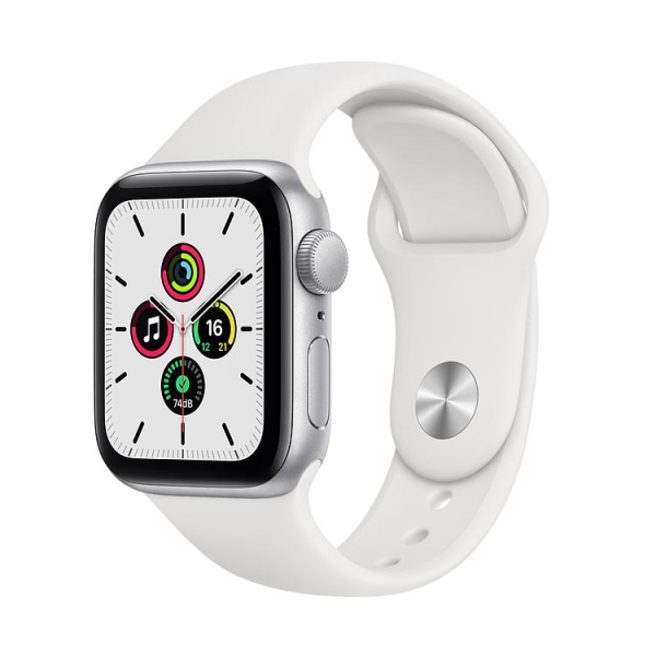 Часы Apple Watch SE, 40 мм, серебристый алюминий, белый спортивный ремешок