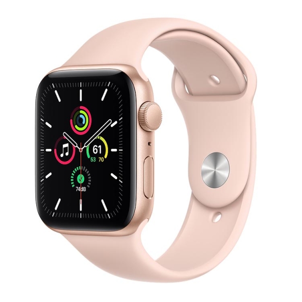 Часы Apple Watch SE, 44 мм, золотой алюминий, спортивный ремешок цвета «розовый песок»