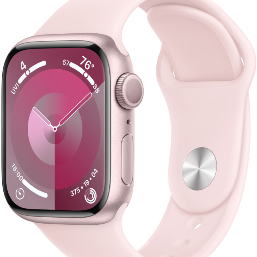 Apple Watch Series 9, 45 мм, корпус из алюминия розового цвета, спортивный ремешок нежно-розового цвета