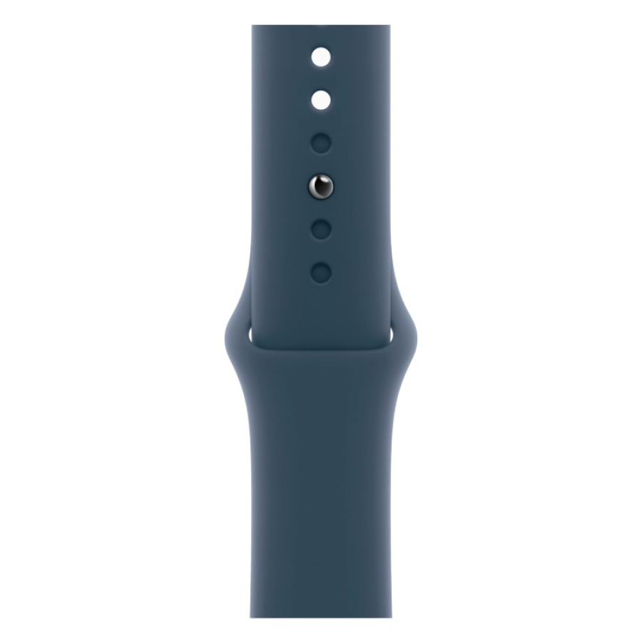Apple Watch Series 9, 45 мм, корпус из алюминия серебристого цвета, спортивный ремешок цвета «грозовой синий»