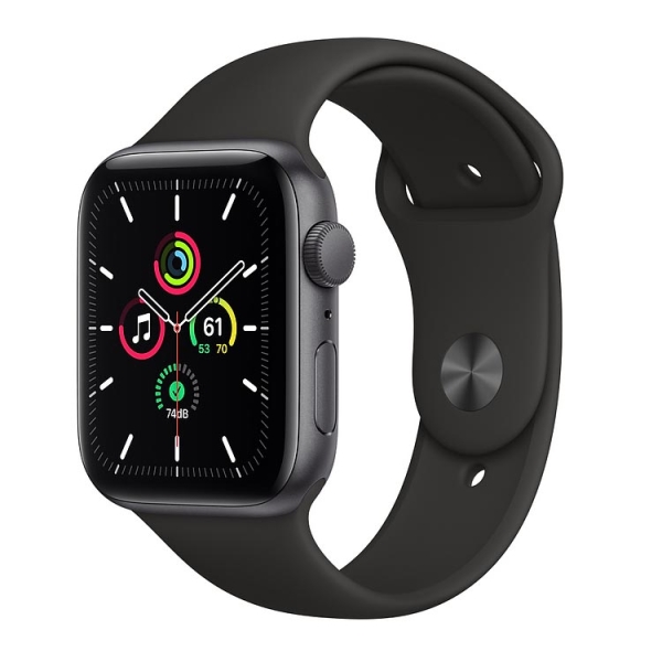 Часы Apple Watch SE, 44 мм, алюминий цвета «серый космос», чёрный спортивный ремешок
